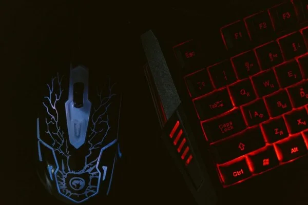 gaming keyboard and mouse close up